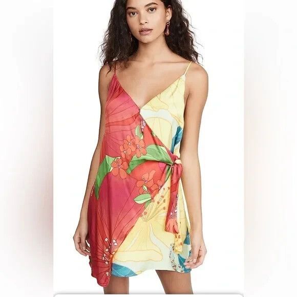 Farm Rio‎ Women's Pietra Mini Wrap Dress Size M Multicolor Vibrant Summer Beach - Picture 2 of 12